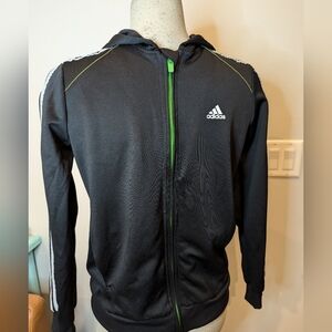 Adidas 3 stripe full zip  Black with silver gray stripes. Youth Size L